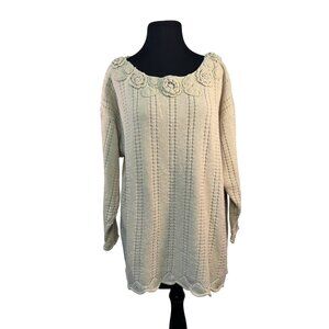 Maggie Lawrence Beige Knit Pullover Sweater Women’s Floral Detail NO Sz Tag